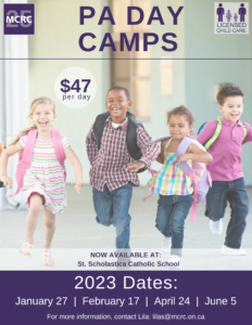 PA Day Camp Flyer with MCRC 25th anniversary logo